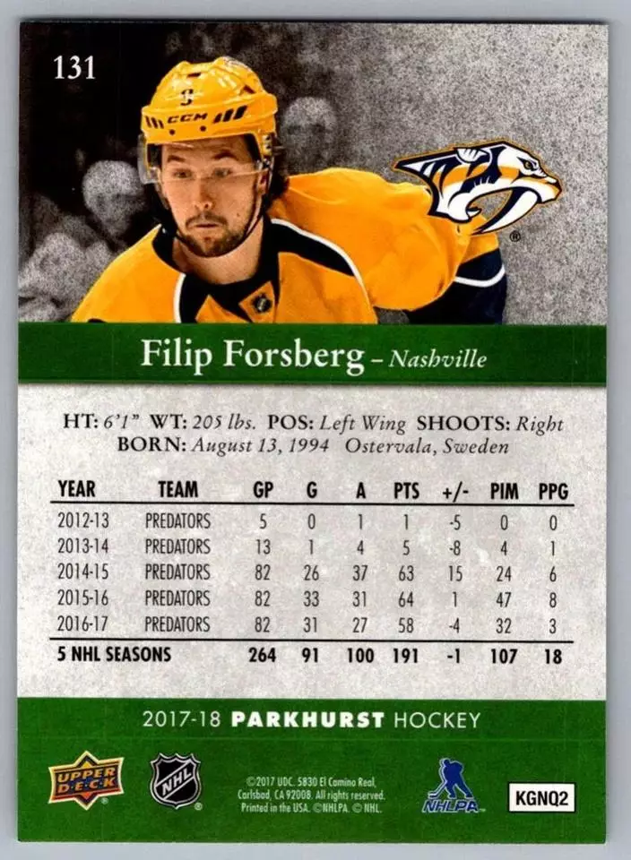 2017-18 Parkhurst #131 Filip Forsberg 1