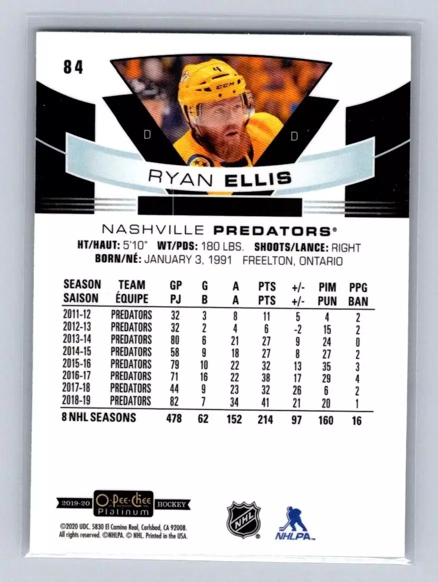 2019-20 O-Pee-Chee Platinum #84 Ryan Ellis 1