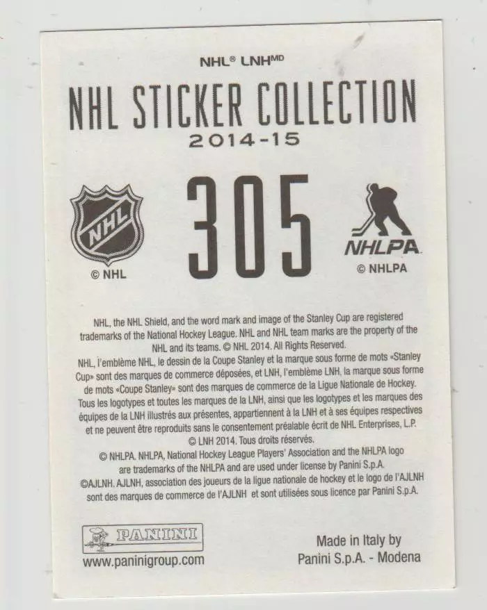 PANINI NHL 2014-2015 #305 Alex Goligoski 1
