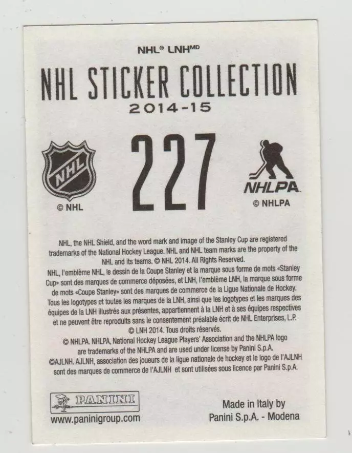 PANINI NHL 2014-2015 #227 Joel Ward 1