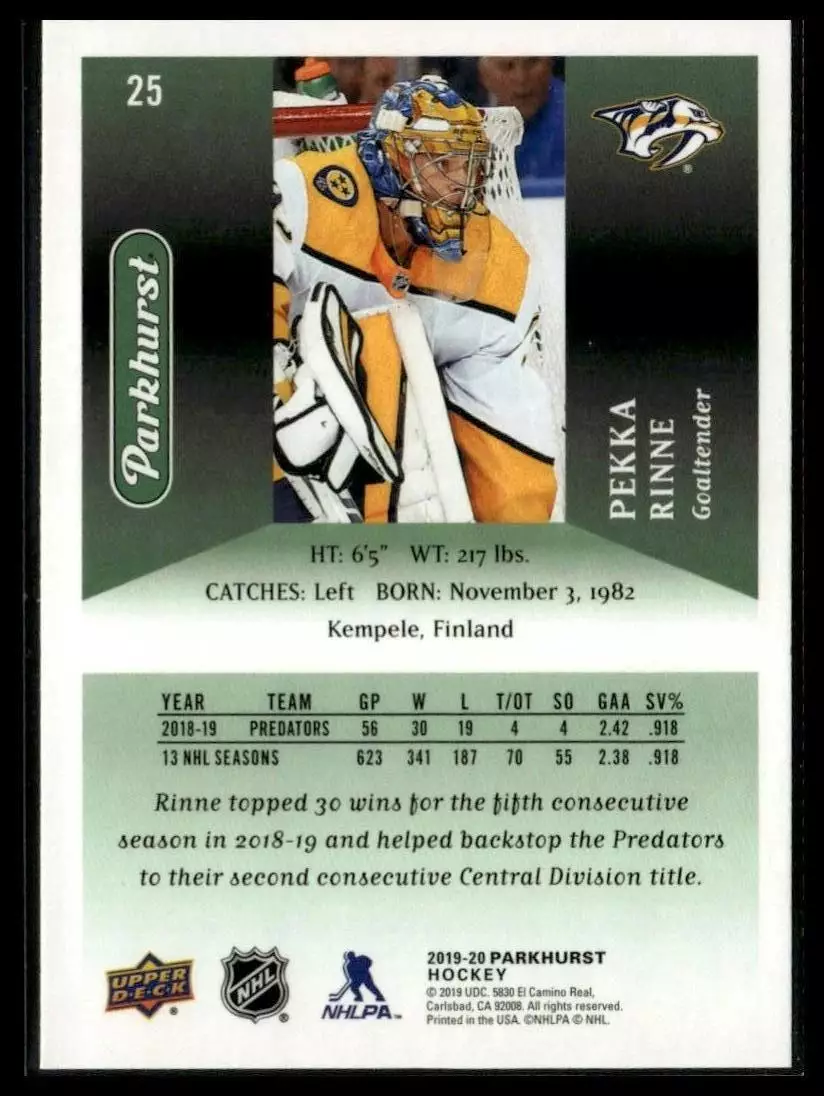 2019-20 Parkhurst #25 Pekka Rinne 1