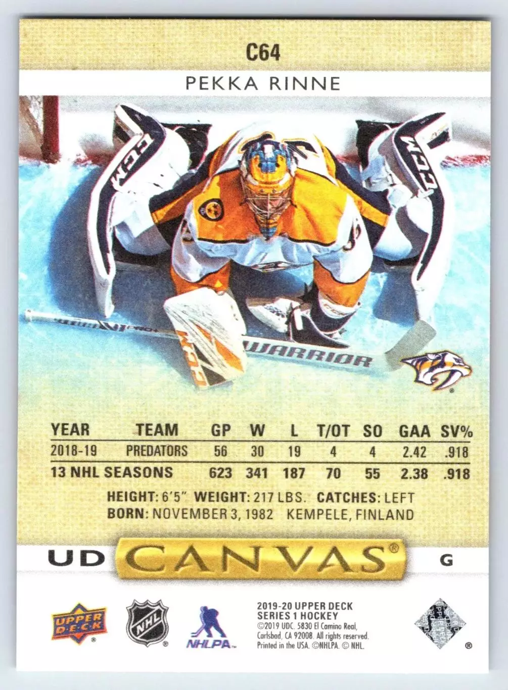 2019-20 Upper Deck Canvas #C64 Pekka Rinne 1