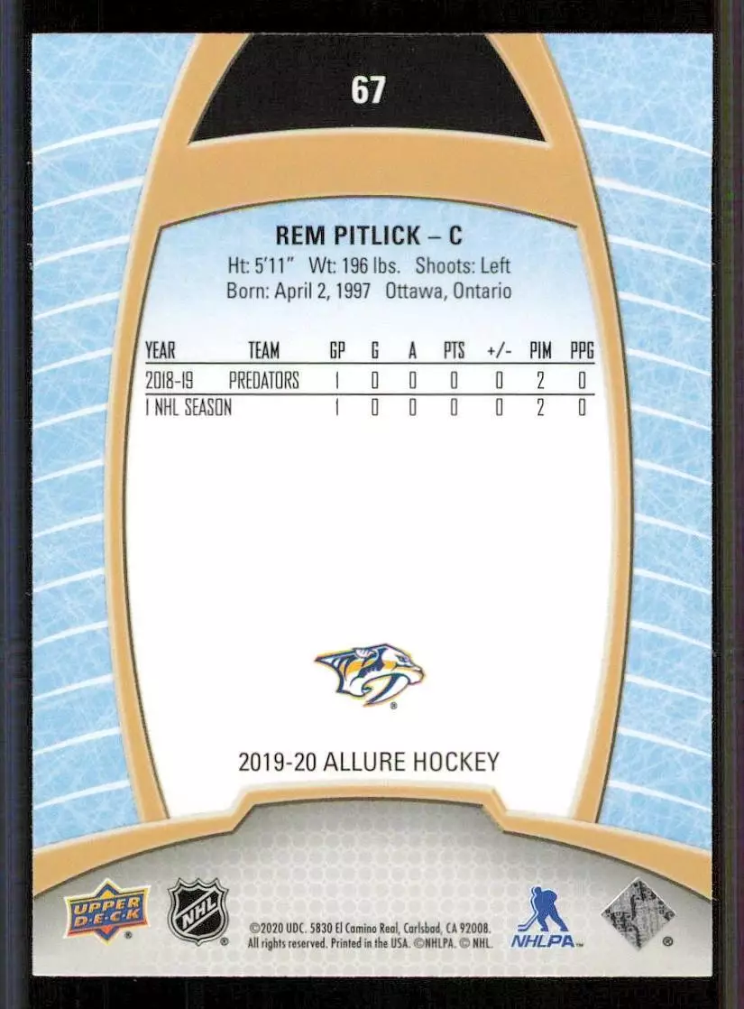 2019-20 Upper Deck Allure #67 Rem Pitlick RC 1