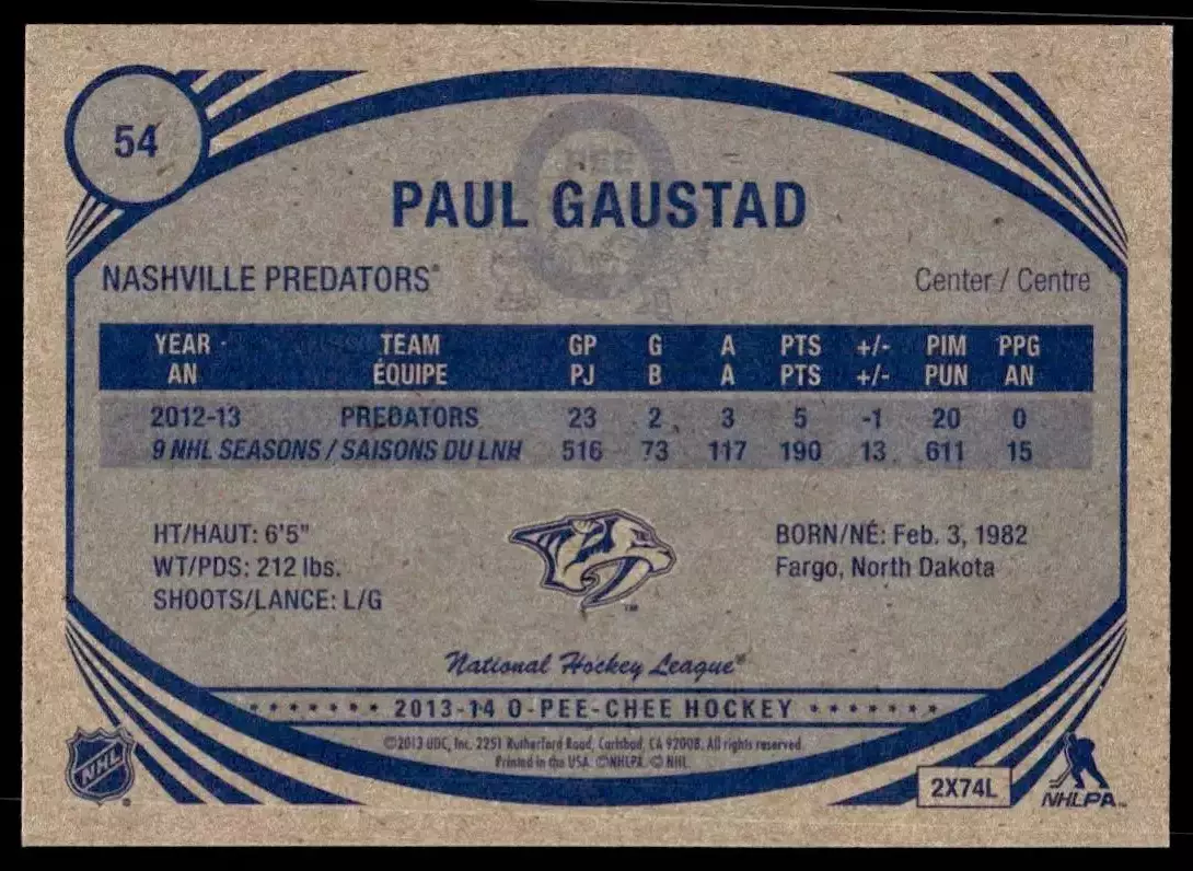2013-14 O-Pee-Chee Retro #54 Paul Gaustad 1