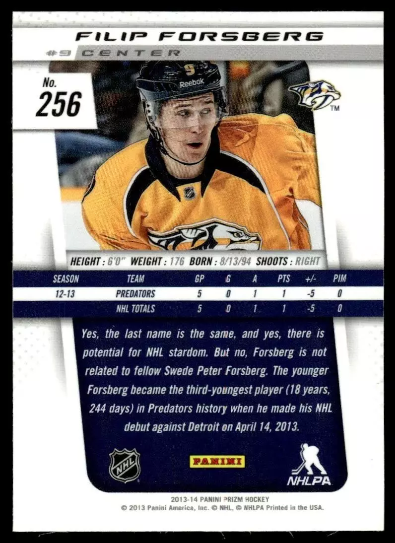2013-14 Panini Prizm #256 Filip Forsberg RC 1