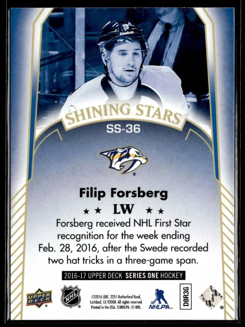2016-17 Upper Deck Shining Stars #SS36 Filip Forsberg 1