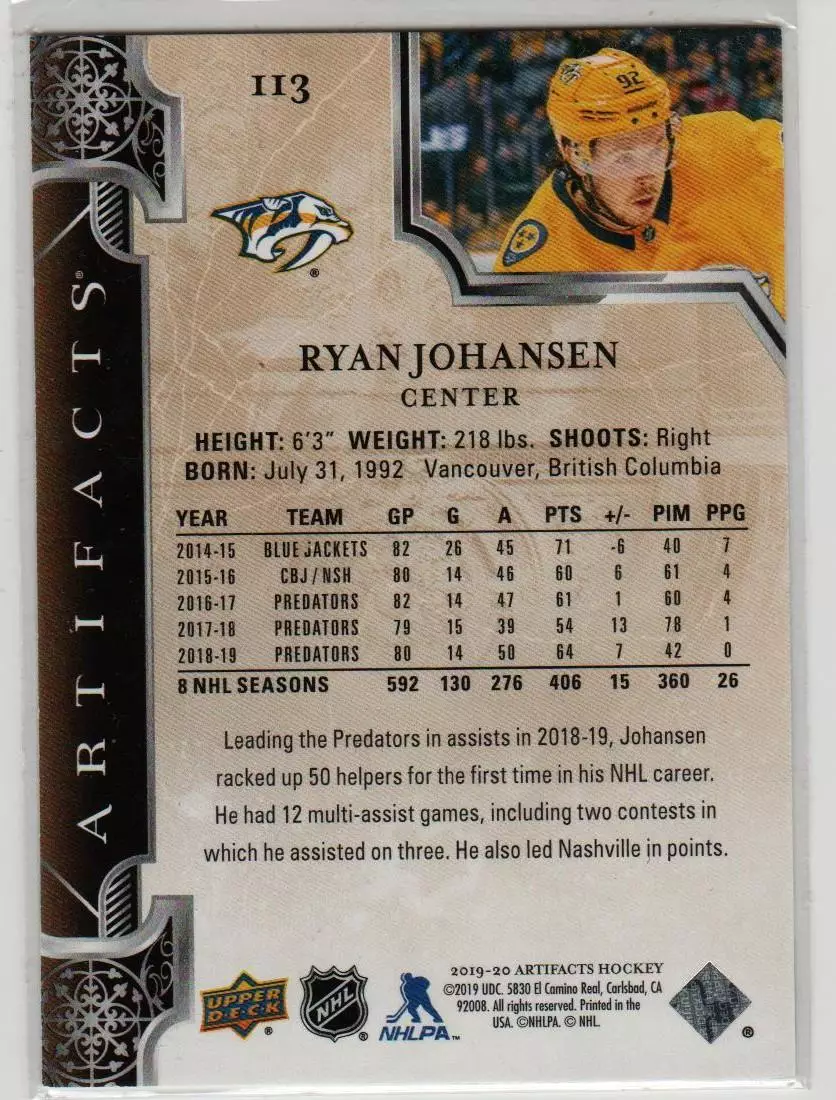 2019-20 Artifacts #113 Ryan Johansen S 625\699 1
