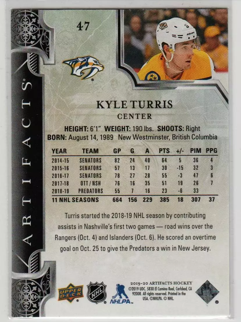 2019-20 Artifacts Copper #47 Kyle Turris 253\299 1