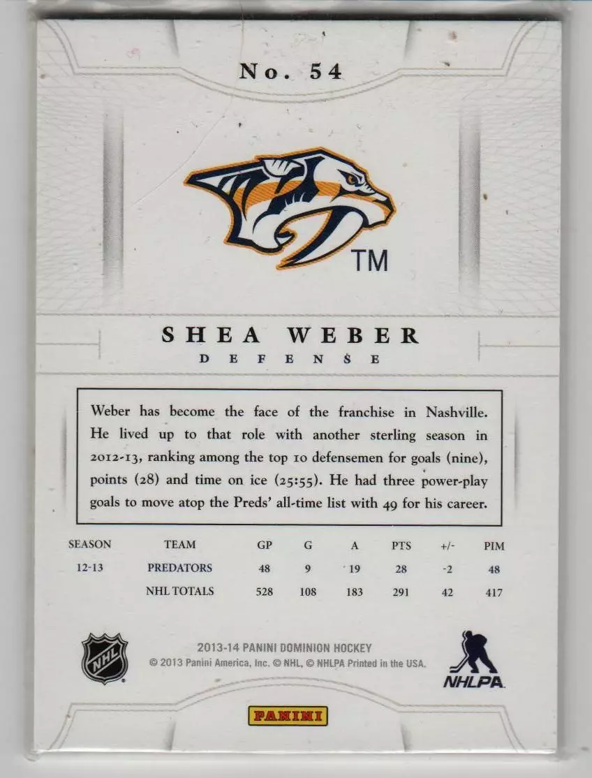 2013-14 Dominion #54 Shea Weber 048\299 1