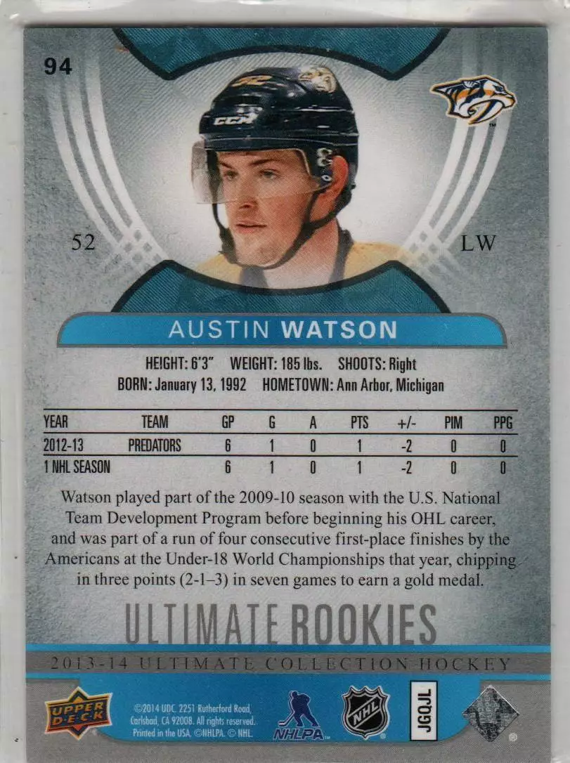 2013-14 Ultimate Collection #94 Austin Watson 017/499 RC 1