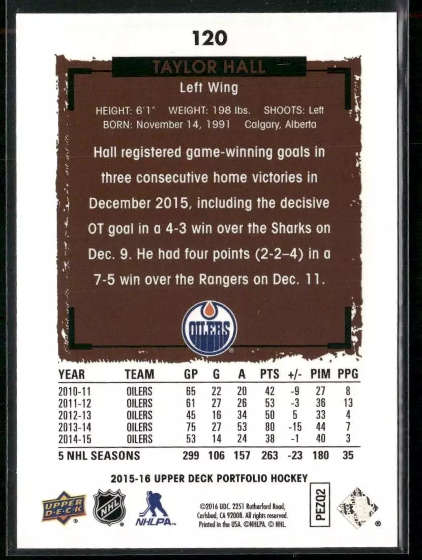 2015-16 Upper Deck Portfolio #120 Taylor Hall 1
