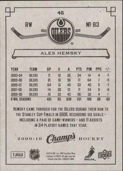 2009-10 Upper Deck Champ's #46 Ales Hemsky 1