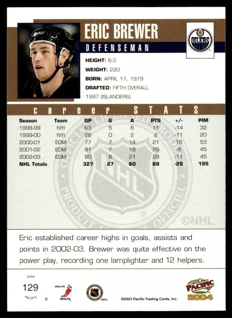 2003-04 Pacific #129 Eric Brewer 1