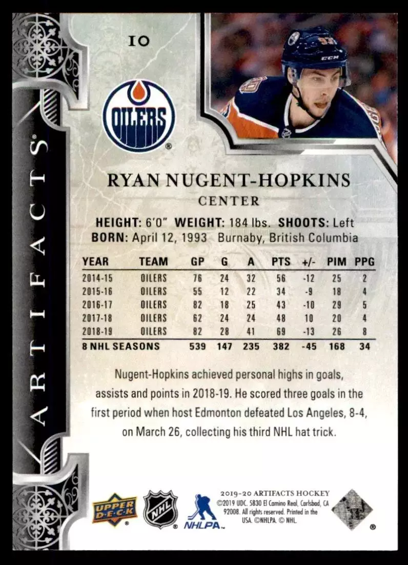 2019-20 Artifacts #10 Ryan Nugent-Hopkins 1
