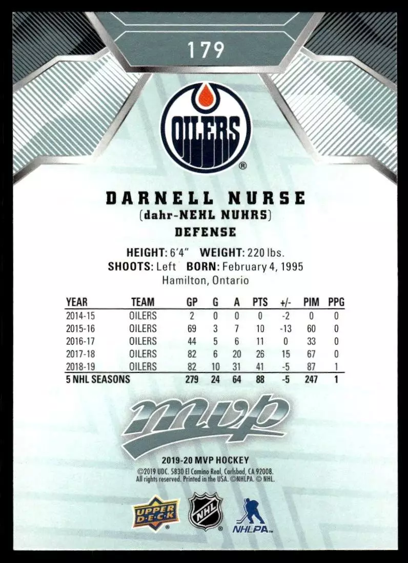 2019-20 Upper Deck MVP #179 Darnell Nurse 1