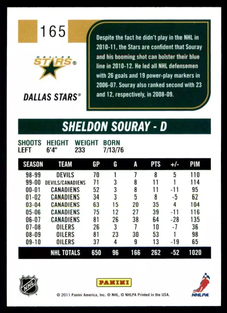 2011-12 Score #165 Sheldon Souray 1