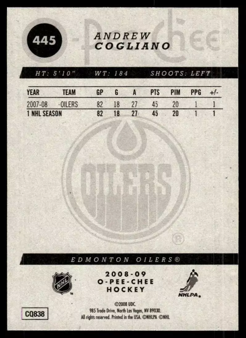2008-09 O-Pee-Chee #445 Andrew Cogliano 1