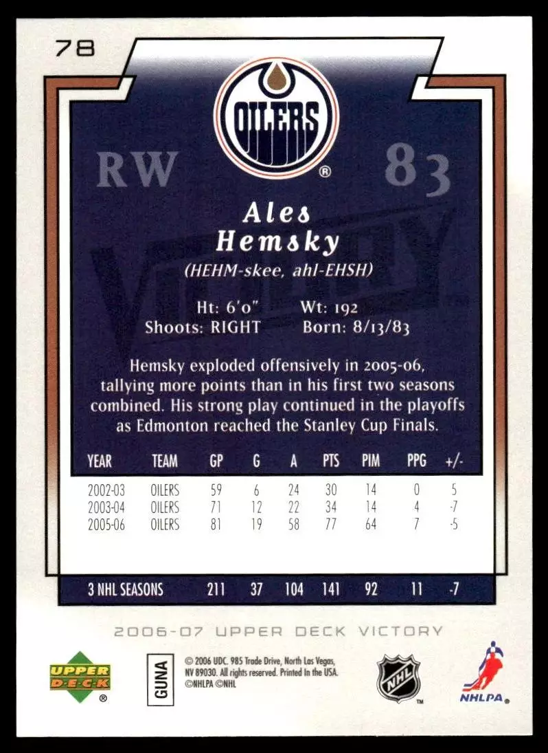 2006-07 Upper Deck Victory #78 Ales Hemsky 1