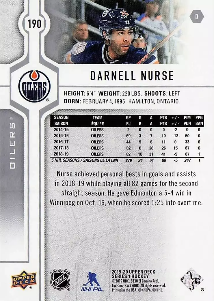 2019-20 Upper Deck #190 Darnell Nurse 1