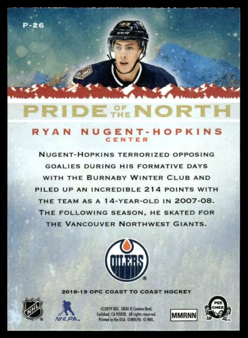 2018-19 O-Pee-Chee Coast to Coast Pride of the North #P26 Ryan Nugent-Hopkins 1