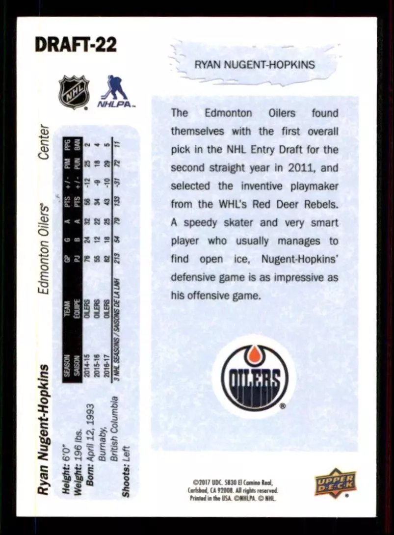 2016-17 Upper Deck Draft #DRAFT22 Ryan Nugent-Hopkins 1