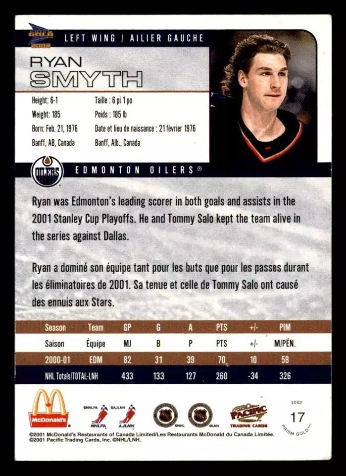 2001-02 McDonald's Pacific #17 Ryan Smyth 1