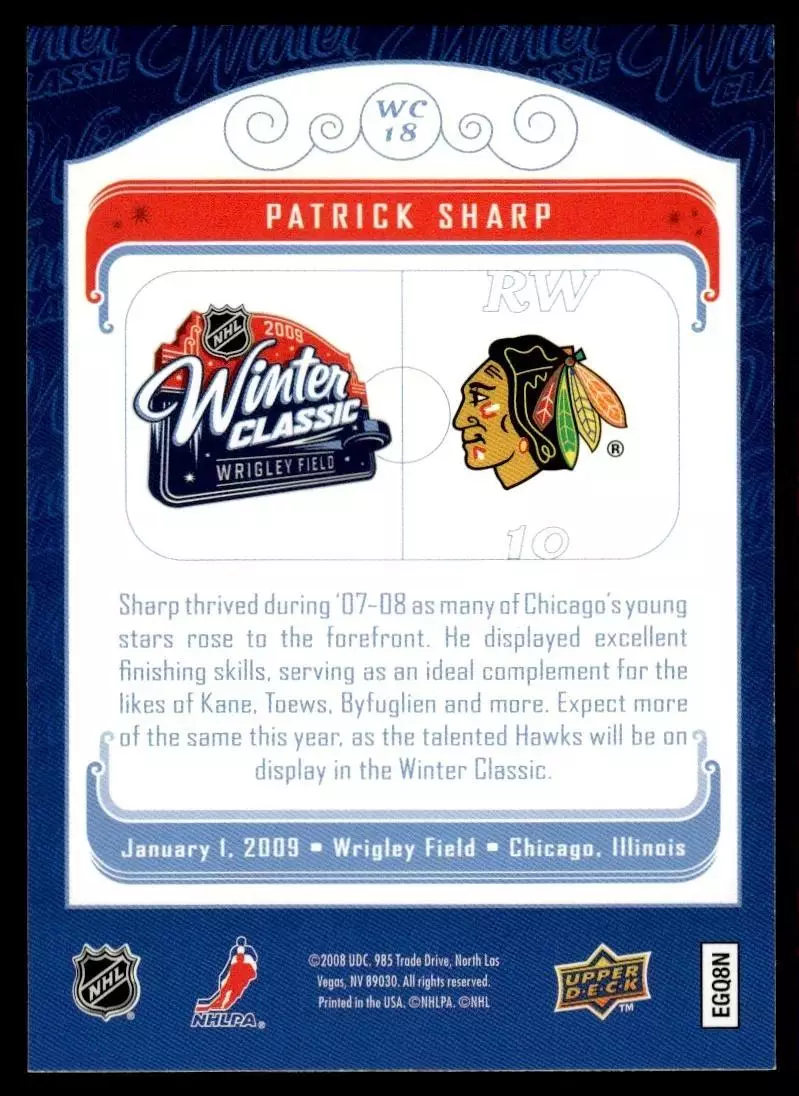 2008-09 Upper Deck MVP Winter Classic #WC18 Patrick Sharp 1