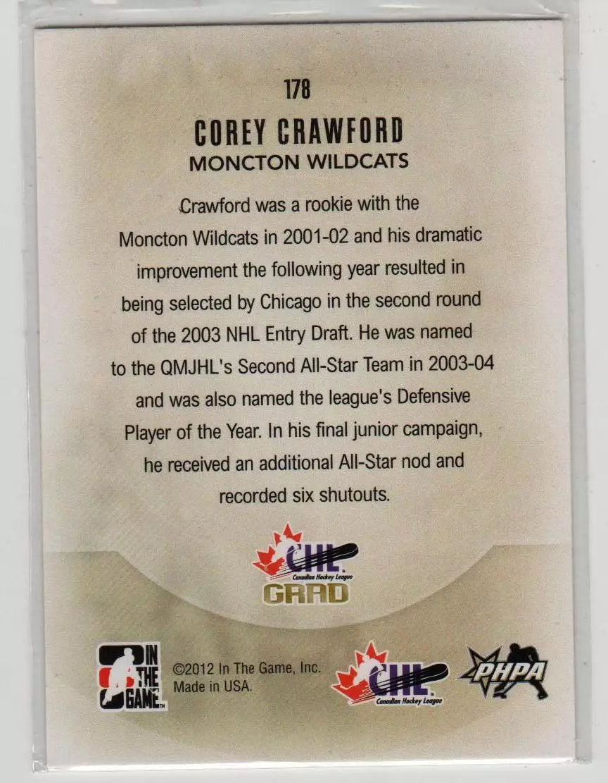 2011-12 ITG Heroes and Prospects #178 Corey Crawford CG 1