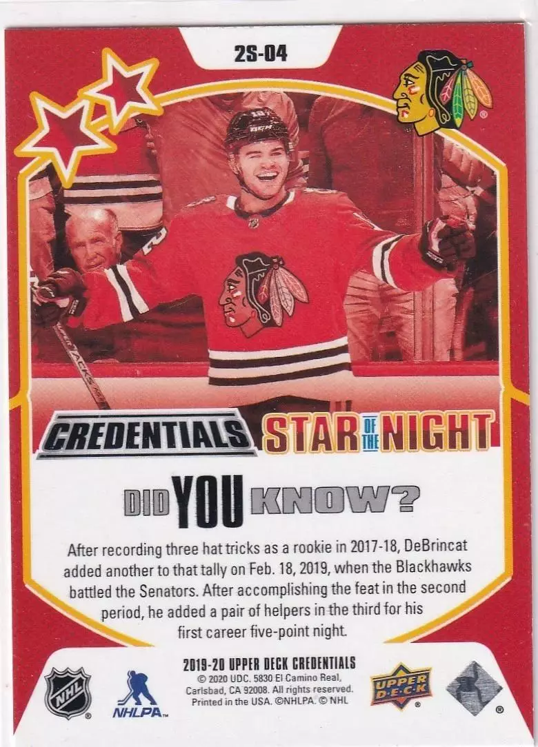 2019-20 Upper Deck Credentials 2nd Star of the Night #2S04 Alex DeBrincat 1