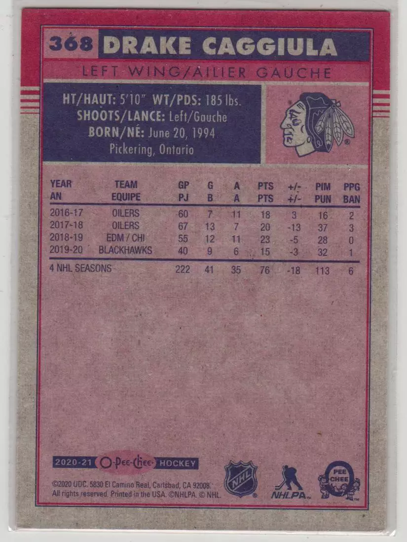 2020-21 O-Pee-Chee Retro #368 Drake Caggiula 1