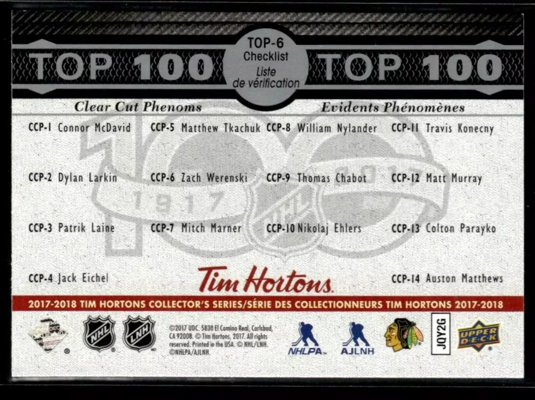 2017-18 Upper Deck Tim Hortons Top 100 #TOP6 Duncan Keith 1
