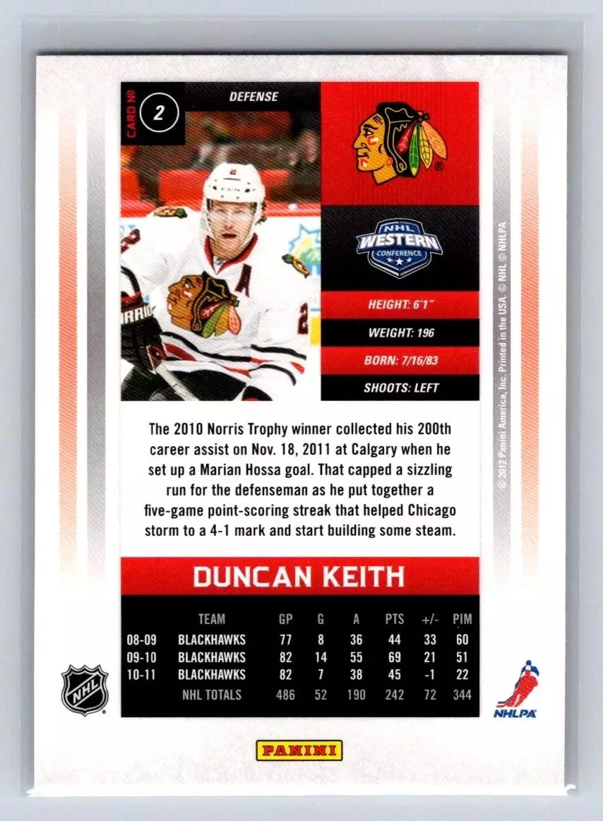 2011-12 Panini Contenders #2 Duncan Keith 1