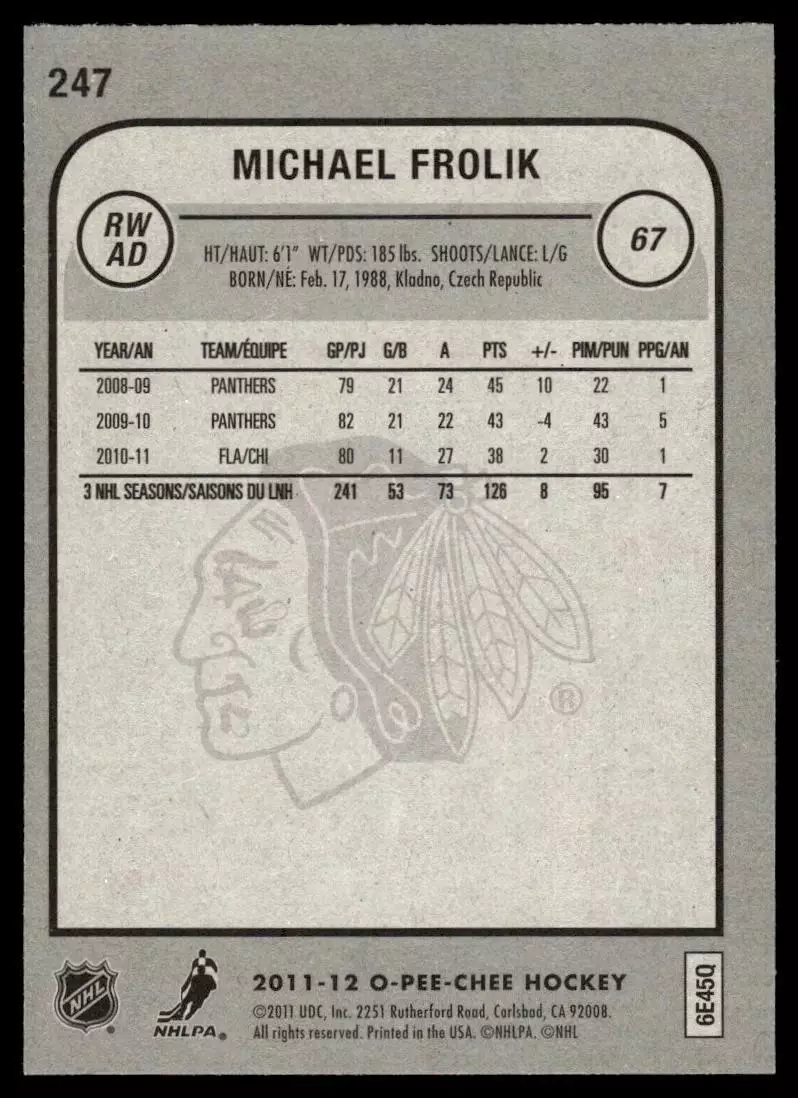 2011-12 O-Pee-Chee #247 Michael Frolik 1
