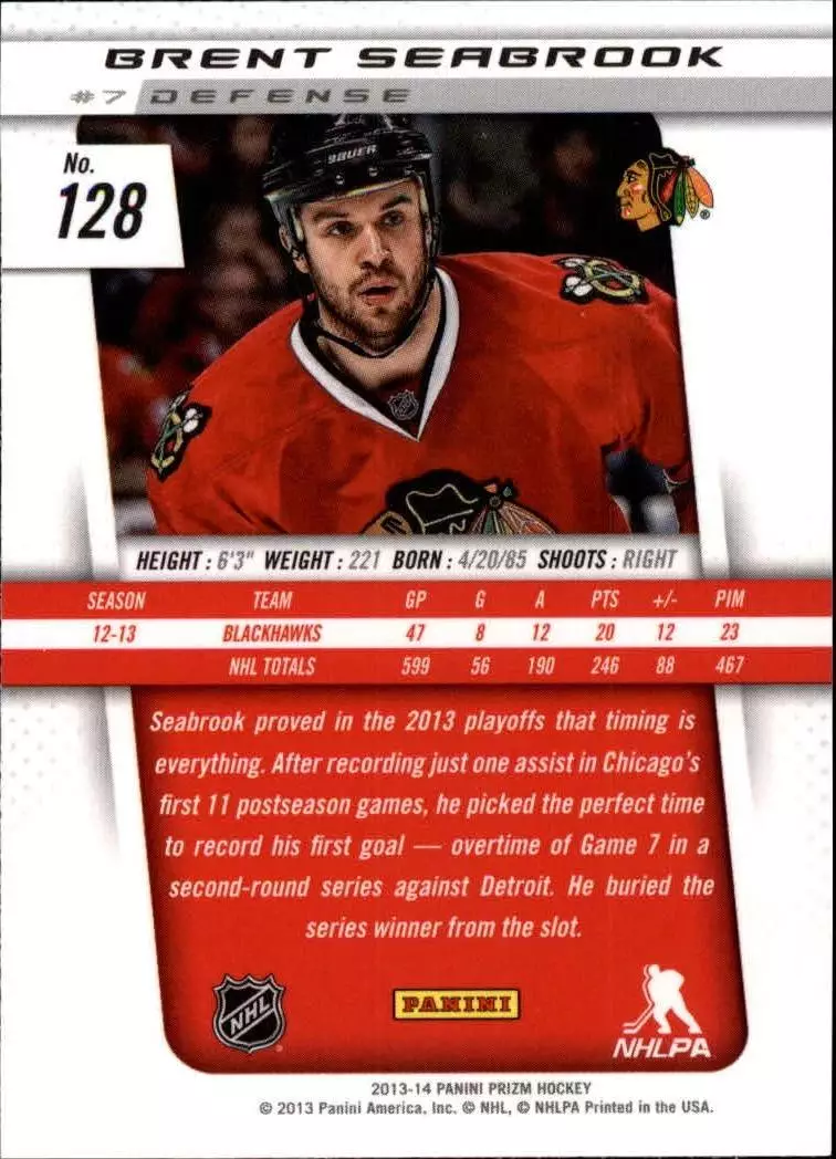 2013-14 Panini Prizm #128 Brent Seabrook 1