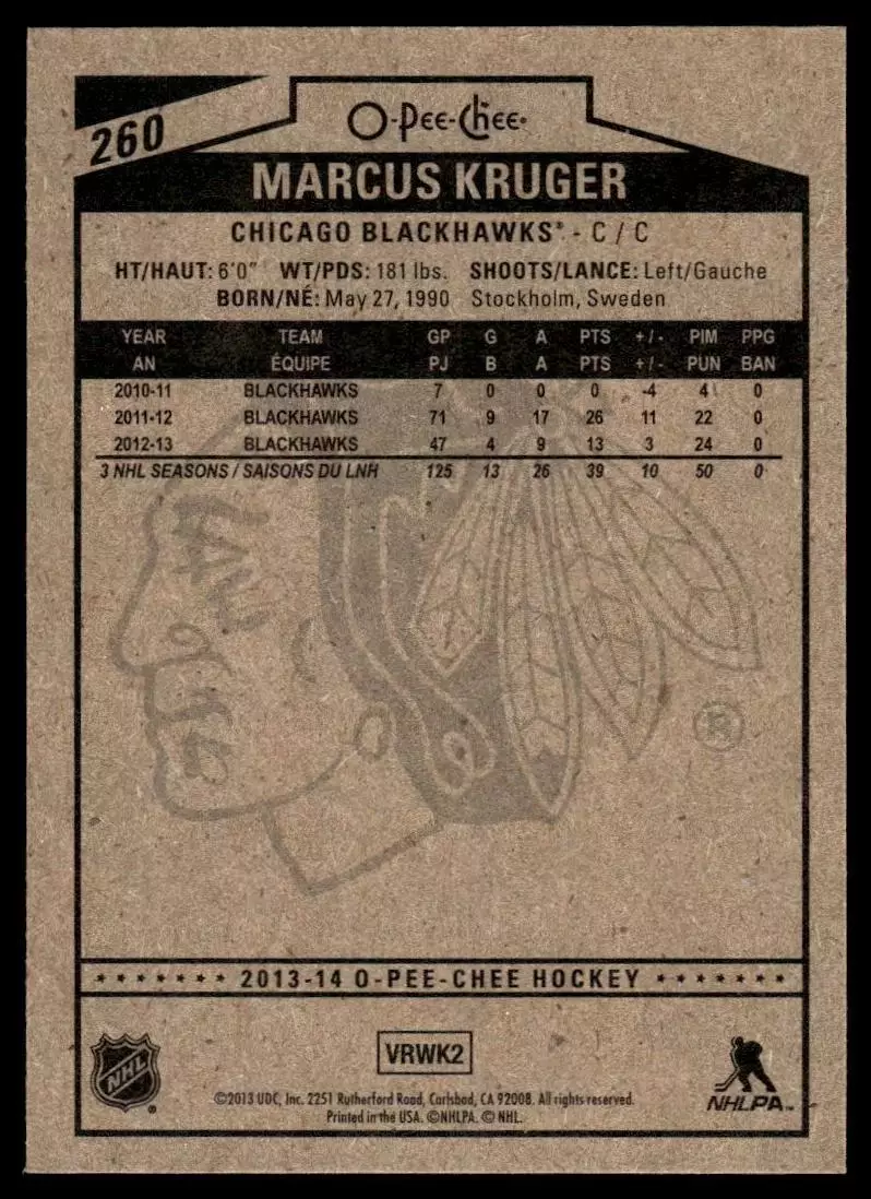 2013-14 O-Pee-Chee #260 Marcus Kruger 1