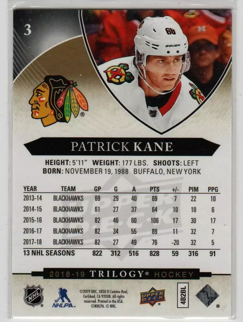 2018-19 Upper Deck Trilogy #3 Patrick Kane 1