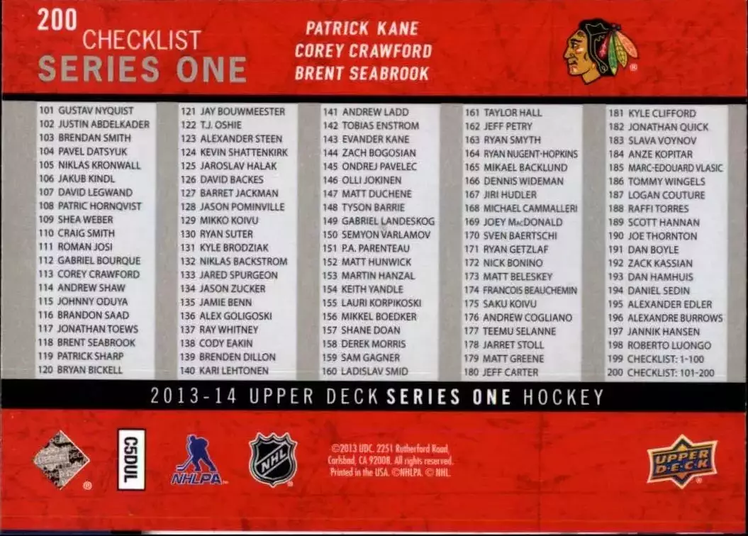 2013-14 Upper Deck #200 Brent Seabrook/Corey Crawford/Patrick Kane CL 1