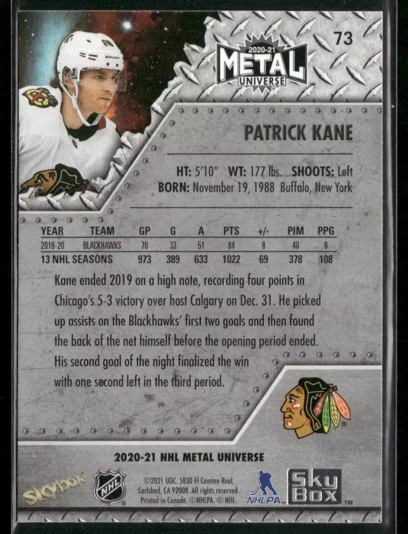 2020-21 Metal Universe #73 Patrick Kane 1