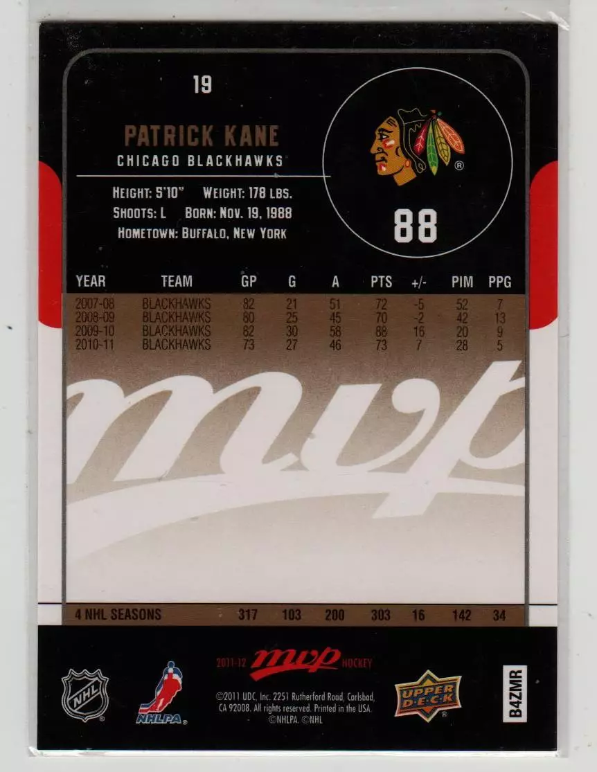 2011-12 Upper Deck MVP #19 Patrick Kane 1