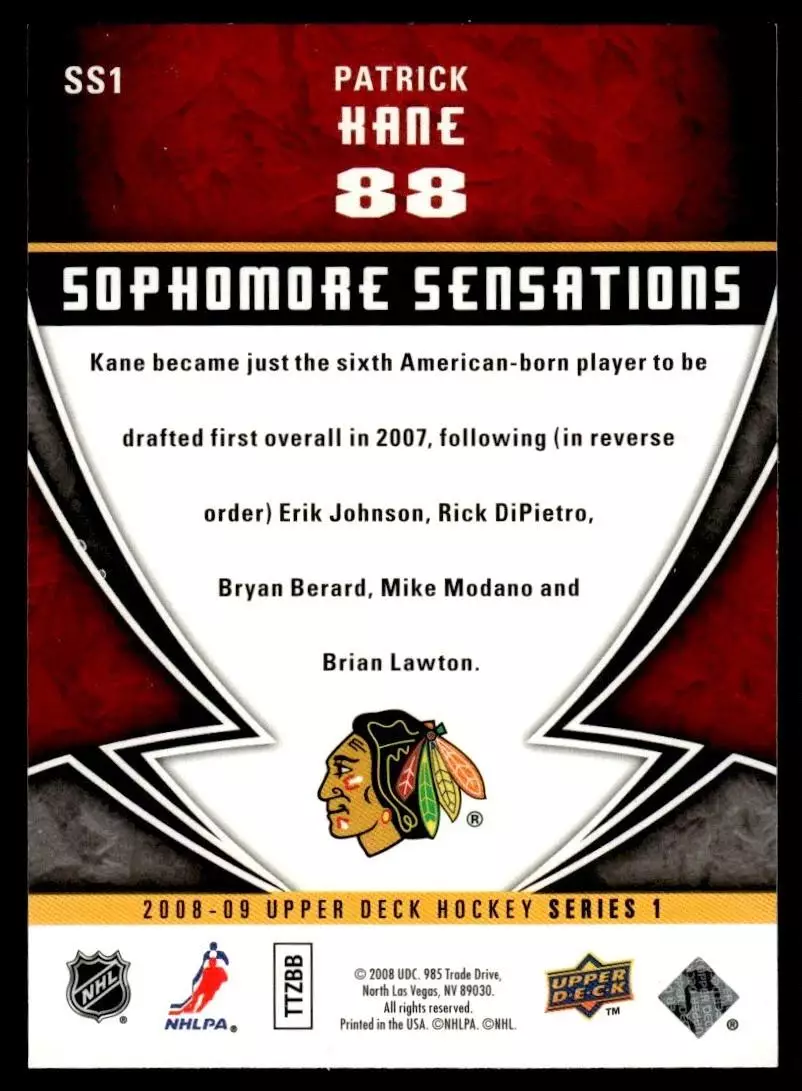 2008-09 Upper Deck Sophomore Sensations #SS1 Patrick Kane 1