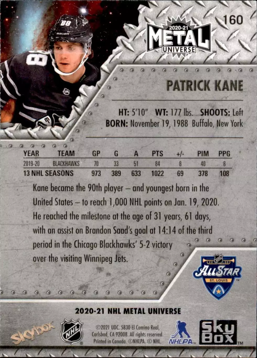 2020-21 Metal Universe #160 Patrick Kane AS 1