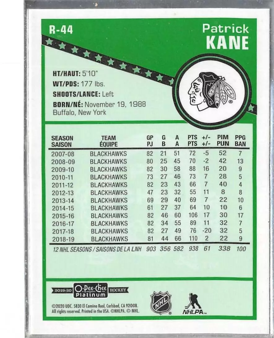 2019-20 O-Pee-Chee Platinum Retro #R44 Patrick Kane 1