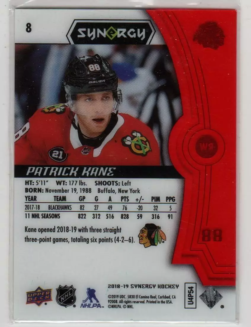 2018-19 Synergy Red #8 Patrick Kane 1
