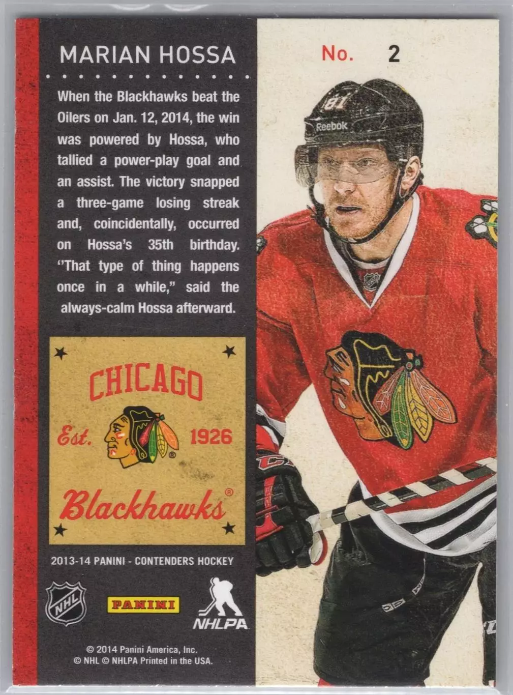 2013-14 Panini Contenders #2 Marian Hossa 1