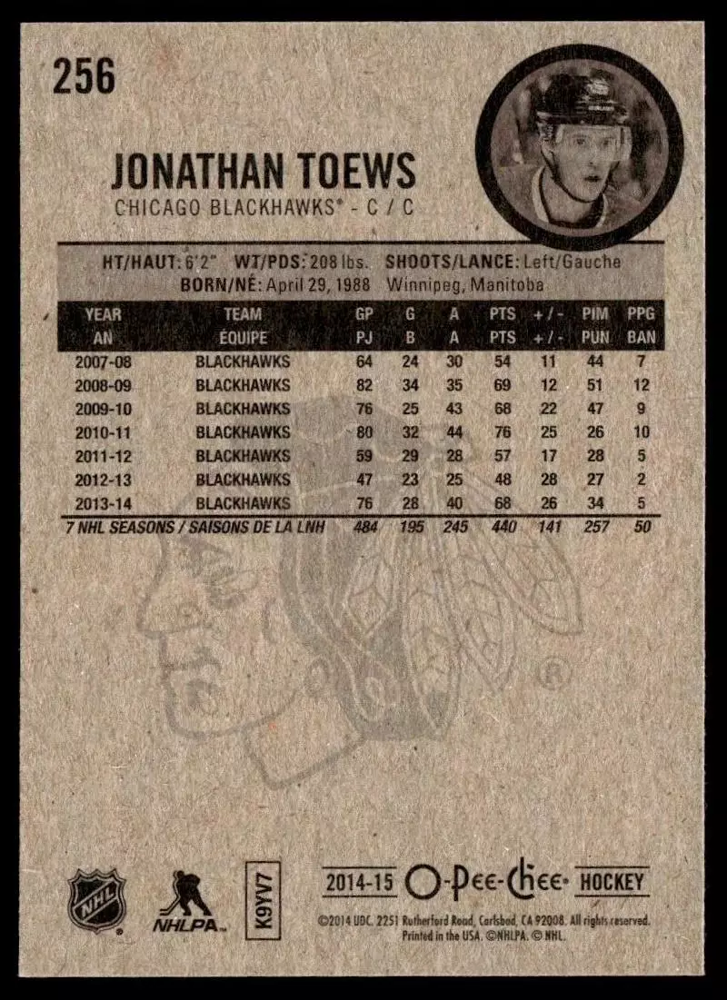 2014-15 O-Pee-Chee #256 Jonathan Toews 1