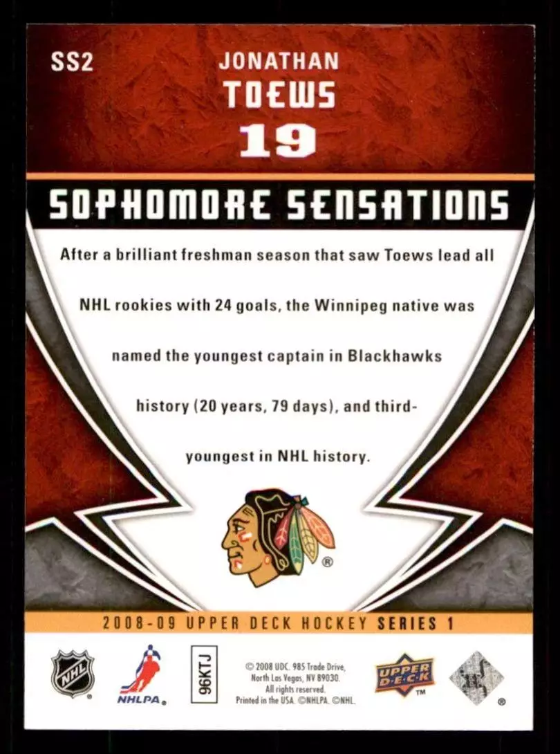 2008-09 Upper Deck Sophomore Sensations #SS2 Jonathan Toews 1