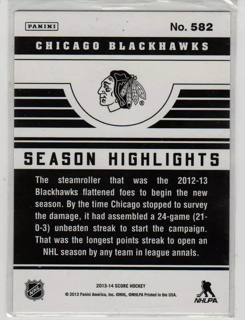 2013-14 Score Gold #582 Chicago Blackhawks SH 1