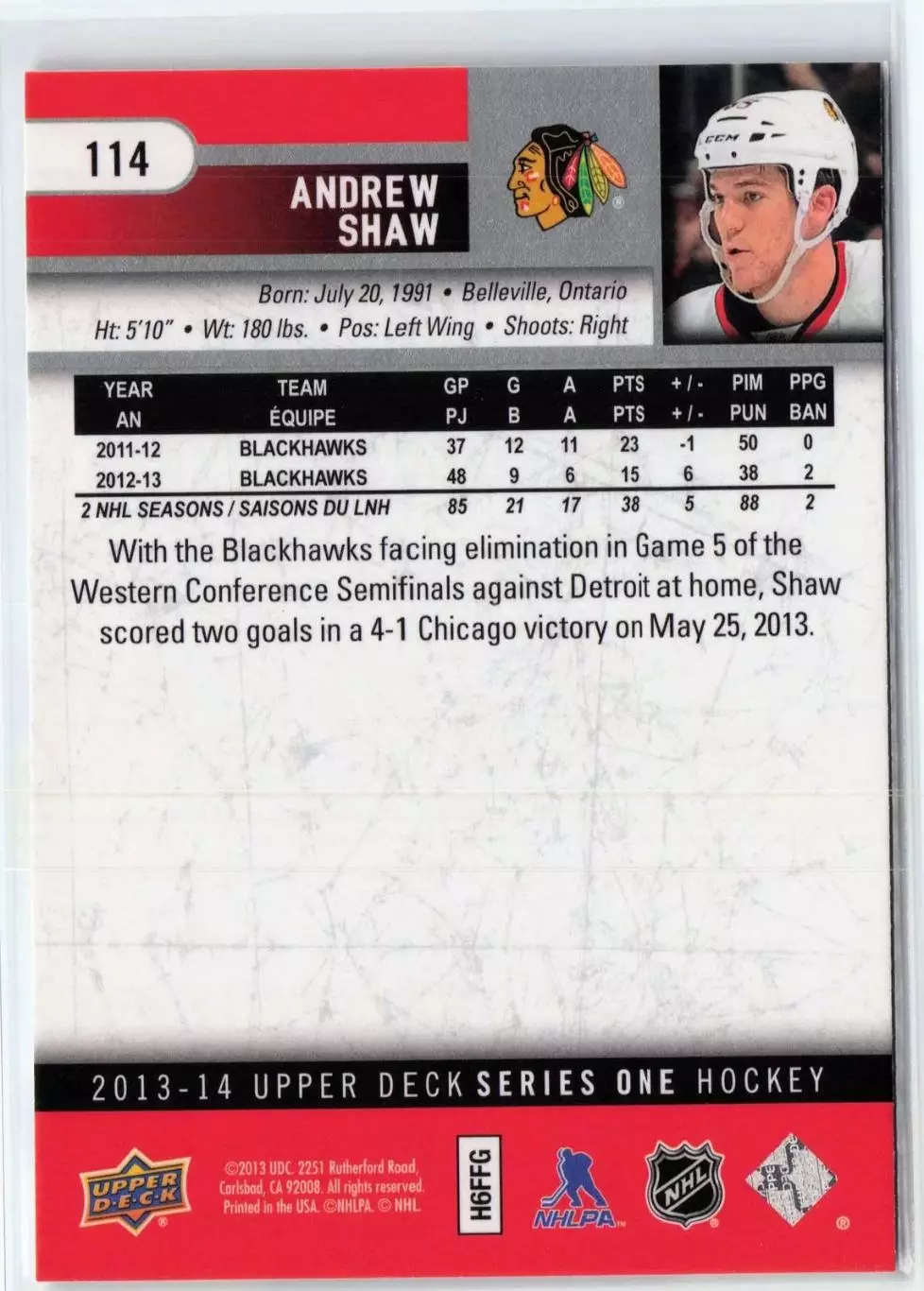 2013-14 Upper Deck #114 Andrew Shaw 1