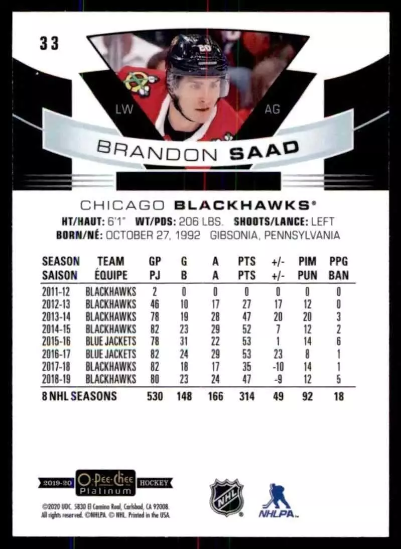 2019-20 O-Pee-Chee Platinum #33 Brandon Saad 1