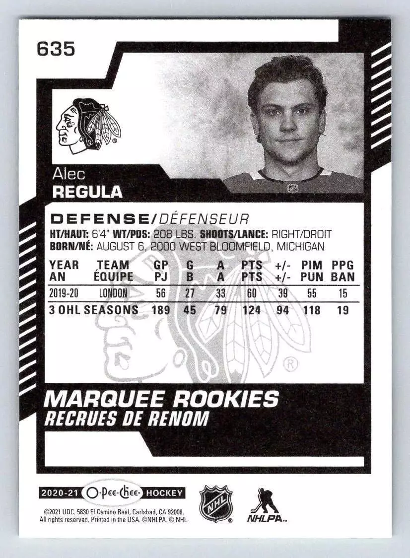 2020-21 O-Pee-Chee #635 Alec Regula RC 1